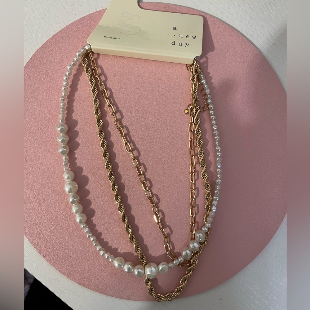 Pearl and Gold 3 Chain Necklace by A New Day